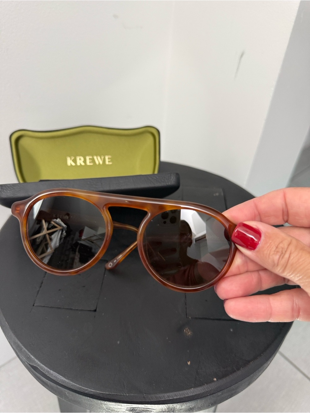 KREWE Tortoiseshell Round Sunglasses with Dark Lenses